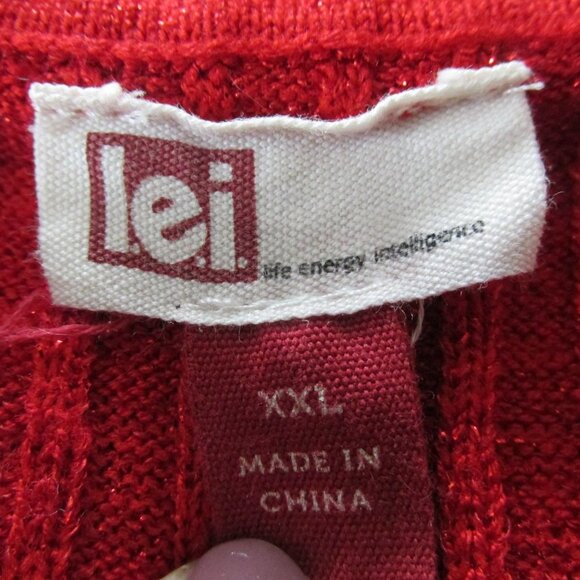 LEI Pullover V Neck Sweater Juniors Sz XXL Red Sparkle Glitter Long Sleeve Shirt - Picture 3 of 5